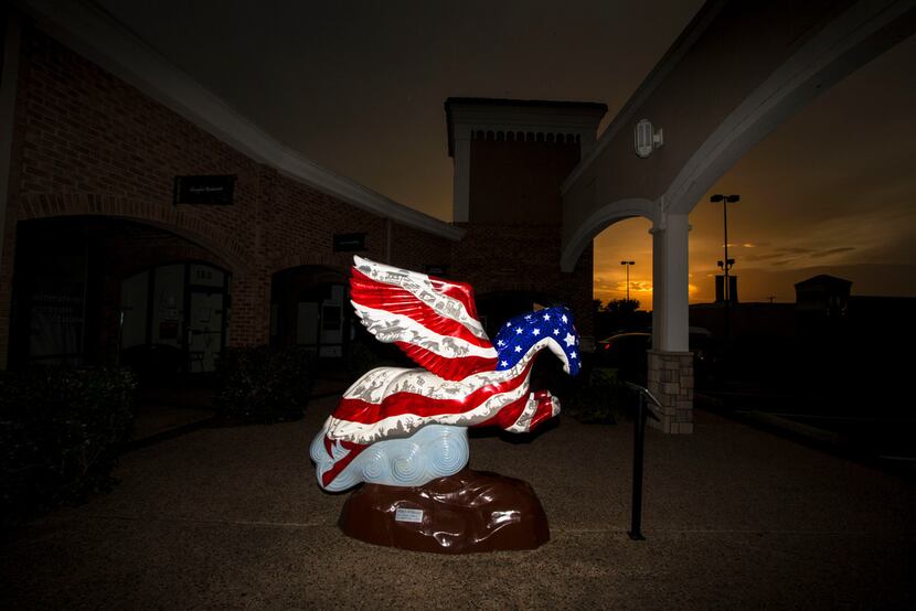 The "Spirit of Dallas" pegasus statue at Preston Valley Shopping Center in Dallas, shown on...