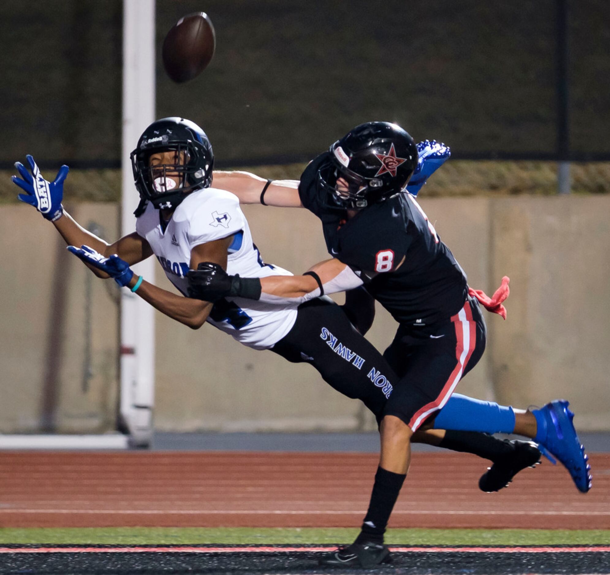 Hebron wide receiver Jaddai Henry (81) canÃt make the catch on a pass in the end zone as...