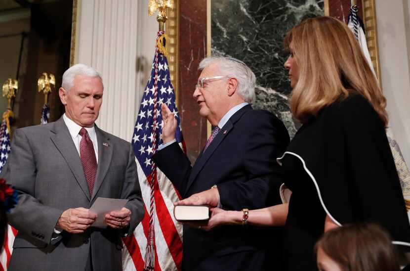 Vice President Mike Pence administers the oath of office to U.S. Ambassador to Israel David...