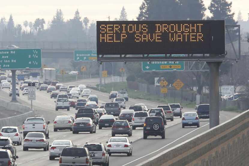 In February 2014, a Sacramento traffic sign displays California's water woes.