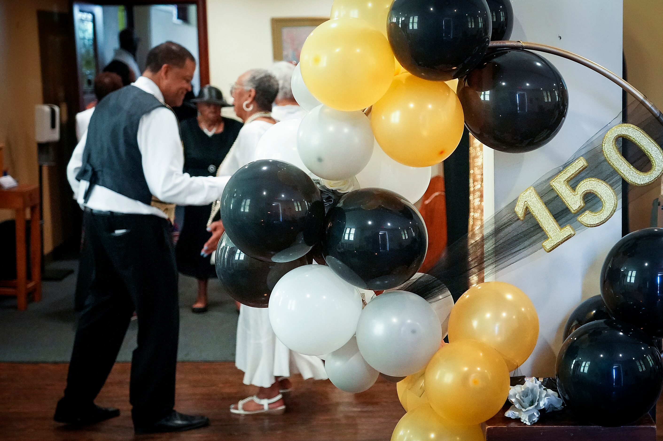 Worshippers arrive for a special worship service celebrating the 150th anniversary at St....