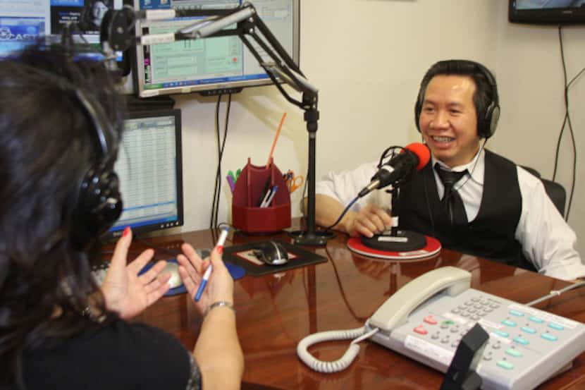 Lien Bich Dao (left) speaks with Dr. Hung Thien Dang during a live show on Dallas Vietnamese...