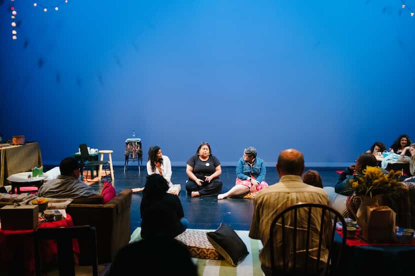 From left to right: director Kendra Ware, Virginia Grise, and scenic designer Tara Houston...