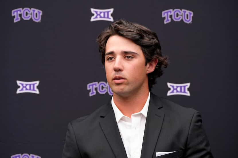 TCU quarterback Josh Hoover answers questions from the media during Big 12 NCAA college...