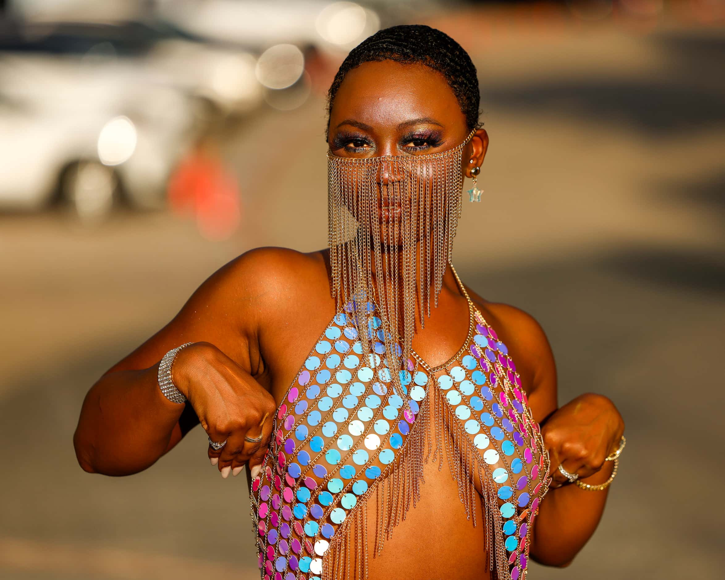 KeAndra Daniels of Arlington strikes a pose before Beyoncé’s Renaissance World Tour concert...
