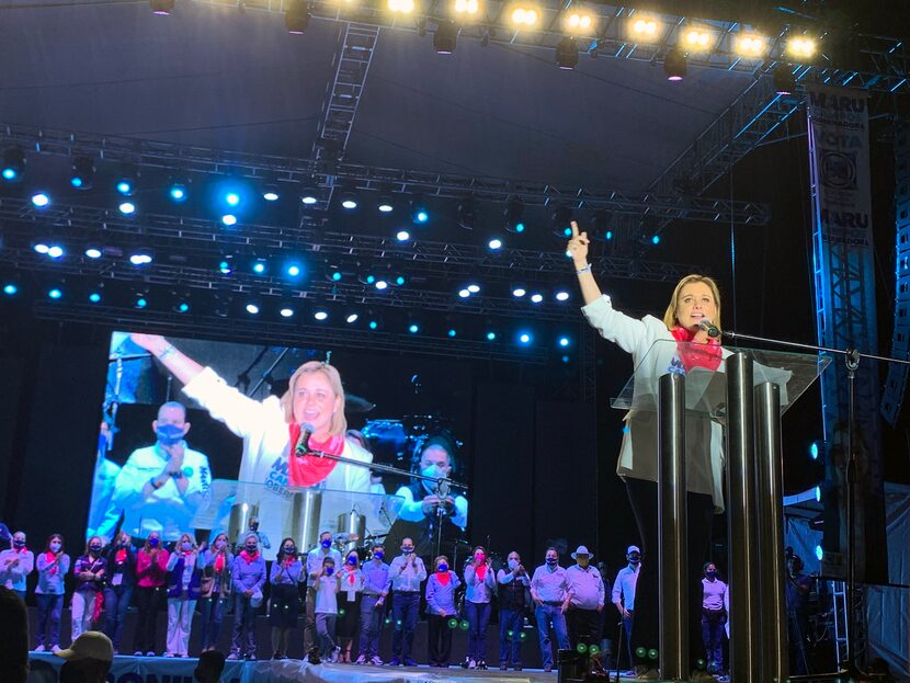 María Eugenia Campos Galvan, known as Maru, at a May 28 rally. She will be the new governor...