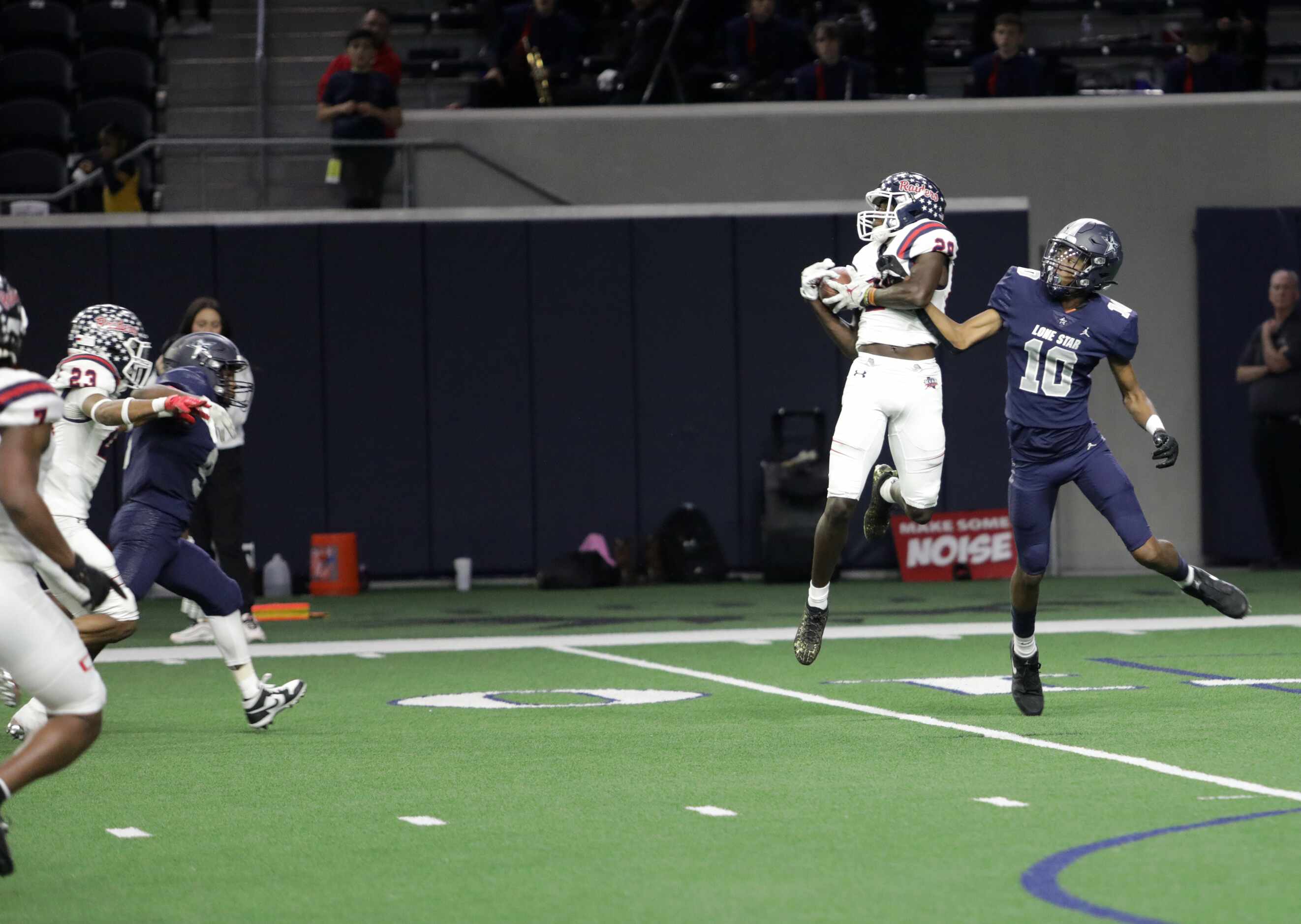 Ryan player #29, Chance Rucker, grabs an interception that was meant for Lone Star player...