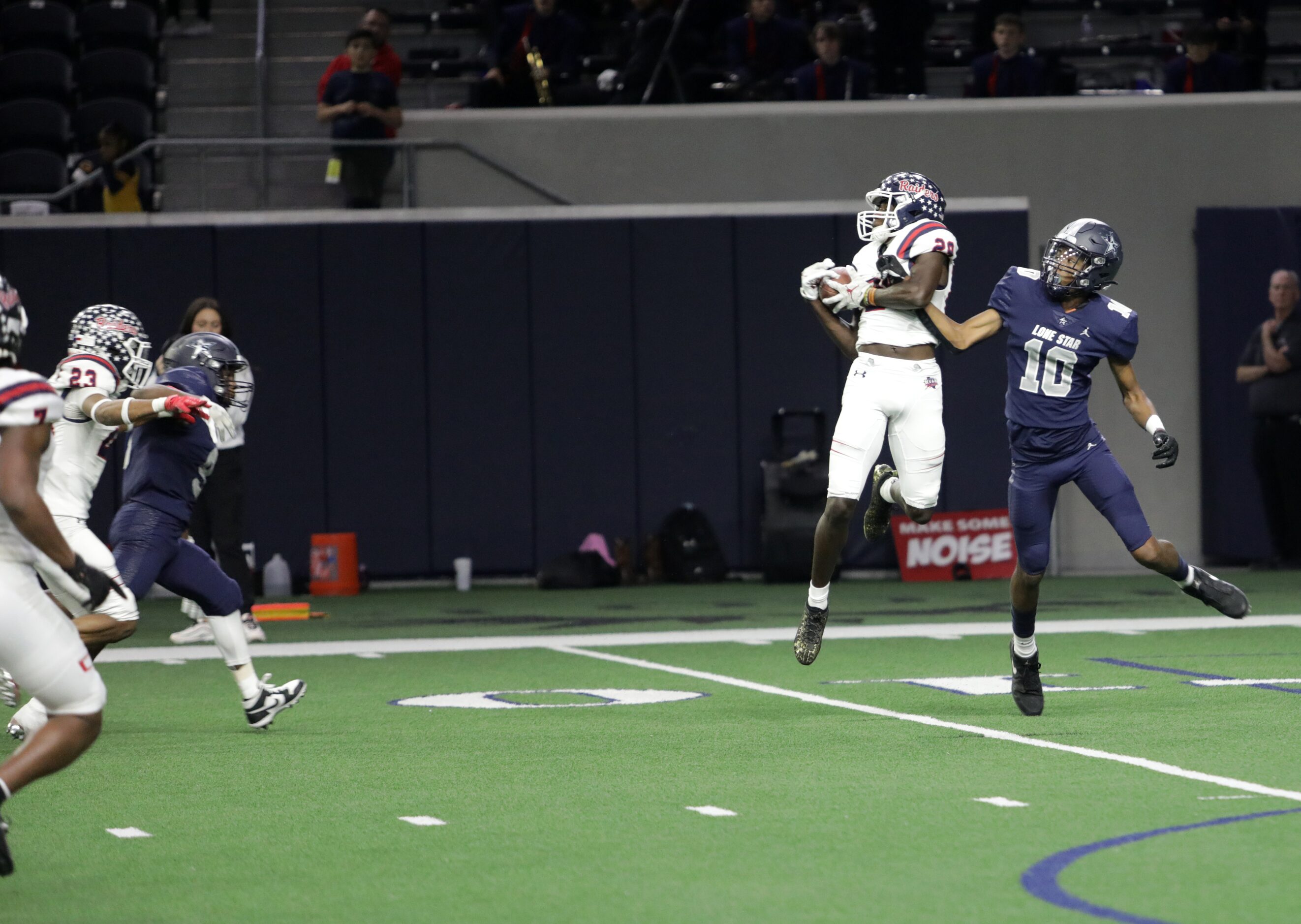 Ryan player #29, Chance Rucker, grabs an interception that was meant for Lone Star player...