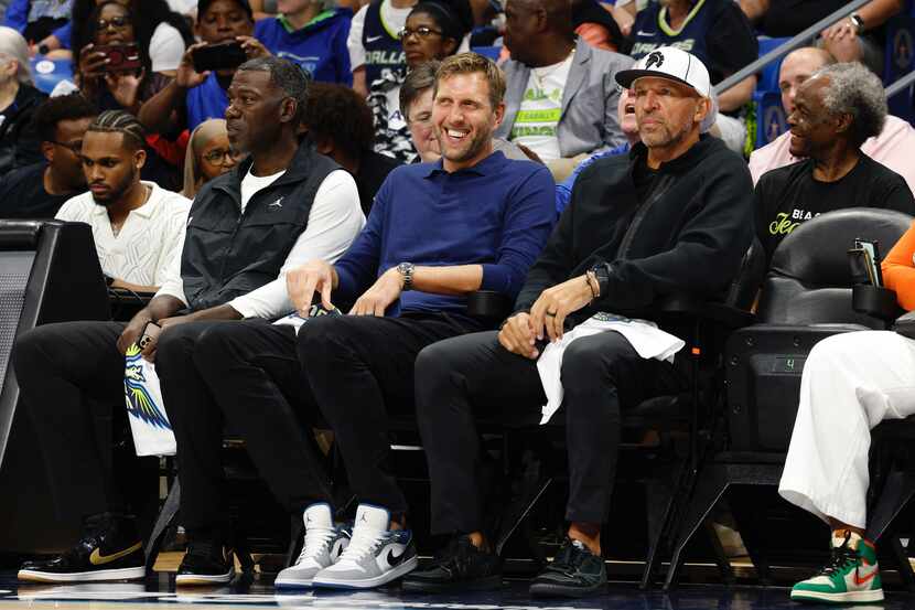From left to right: Mavericks assistant GM Michael Finley, Pro Basketball Hall of Famer Dirk...