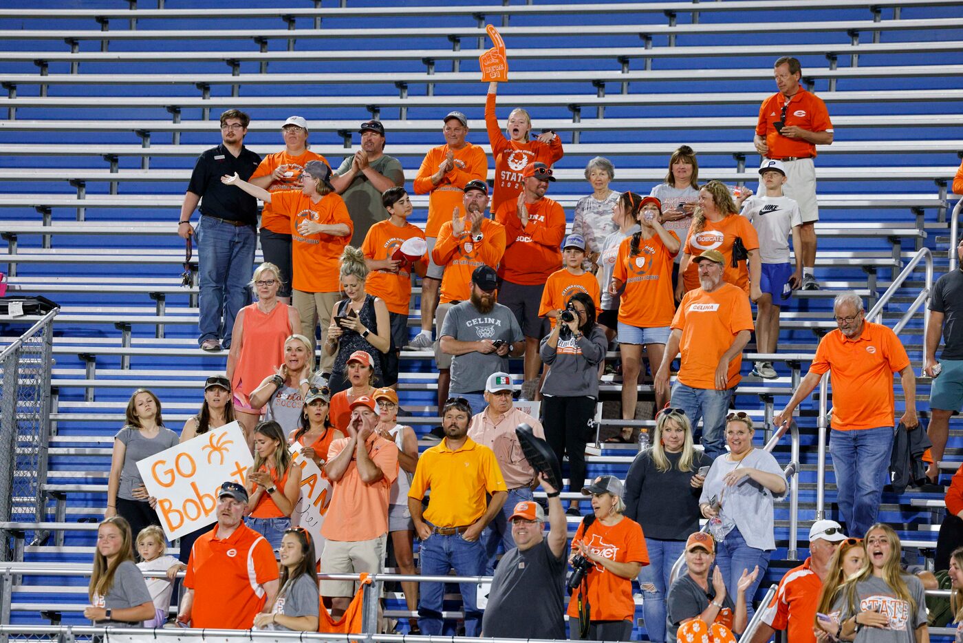 Stephenville fans celebrate after winning a Class 4A boys soccer state semifinals match...