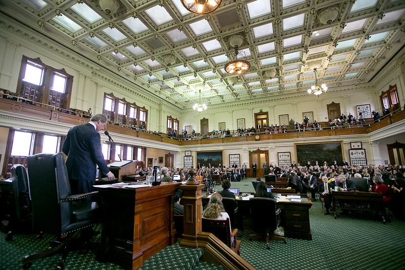 Outgoing Lt. Gov. David Dewhurst opened the 84th Texas Legislature session in the Senate...