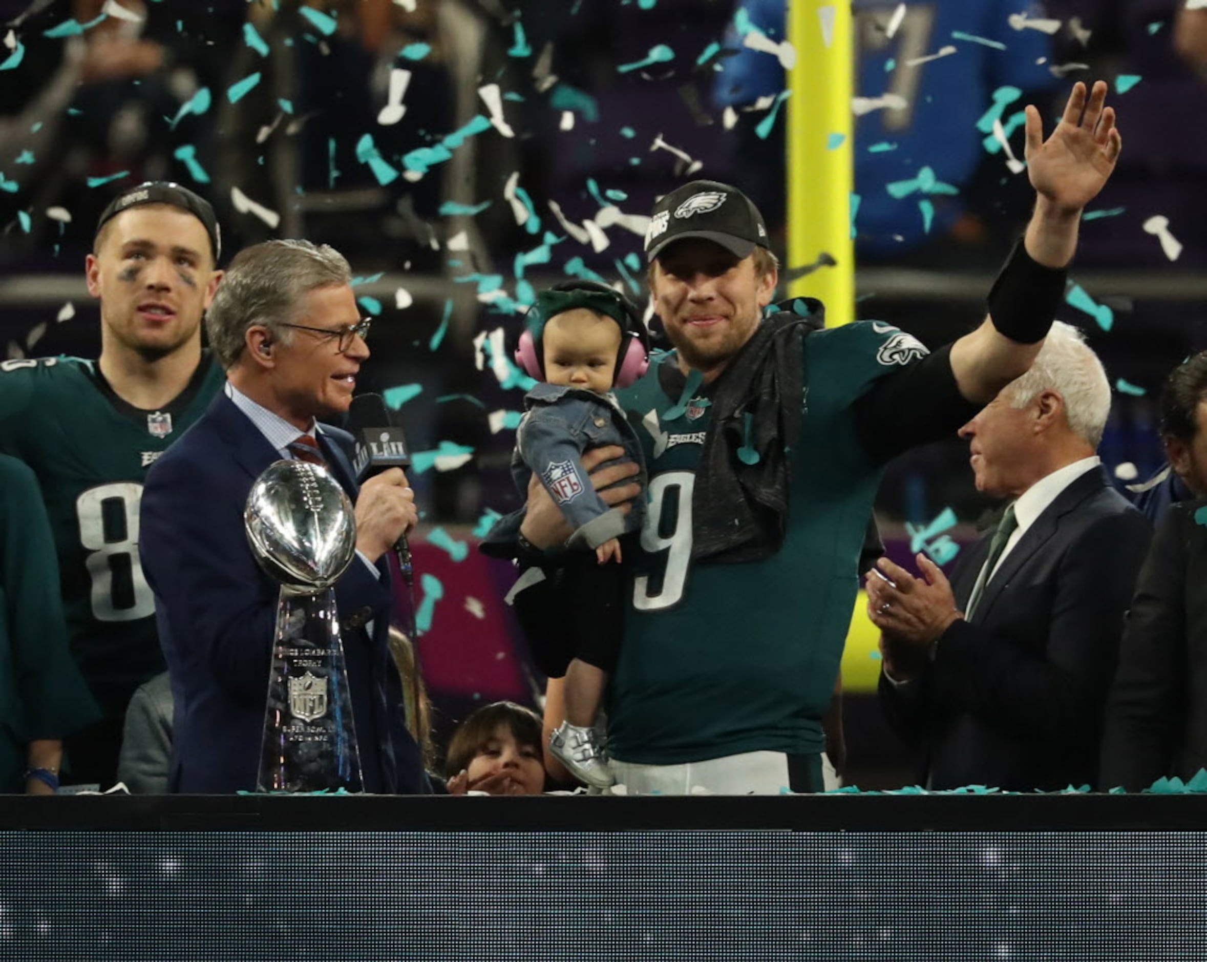 Nick Foles Philadelphia Eagles Unsigned Super Bowl LII Vince Lombardi  Trophy Celebration Photograph