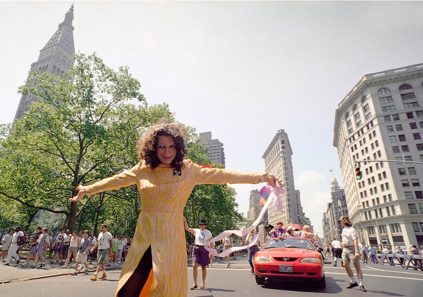 In this June 26, 1994, file photo, LGBT pioneer Sylvia Rivera leads an ACT-UP march past New...