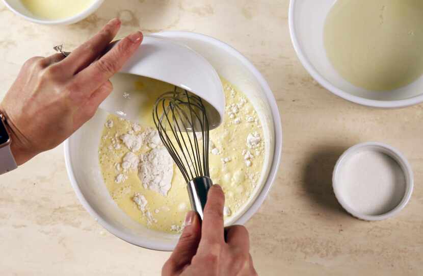 Sift together flour, baking powder and salt in a bowl.
In a separate bowl, whisk egg yolks...