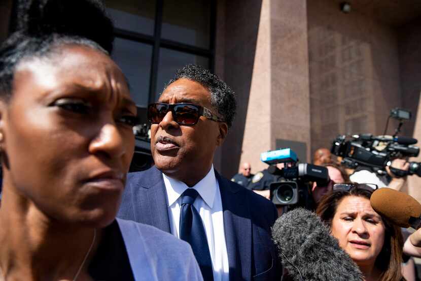Dwaine Caraway leaves the Earle Cabell Federal Building on April 5, 2019 after being...