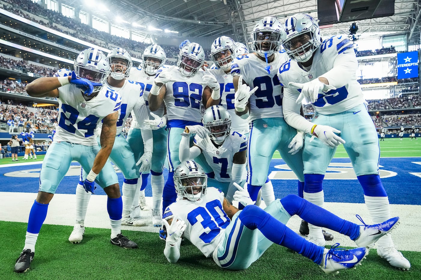 NFC Pro Bowlers from the Dallas Cowboys (L-R) Trevon Diggs (7