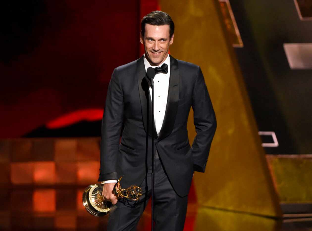 Jon Hamm accepts the award for outstanding lead actor in a drama series for Mad Men at the...