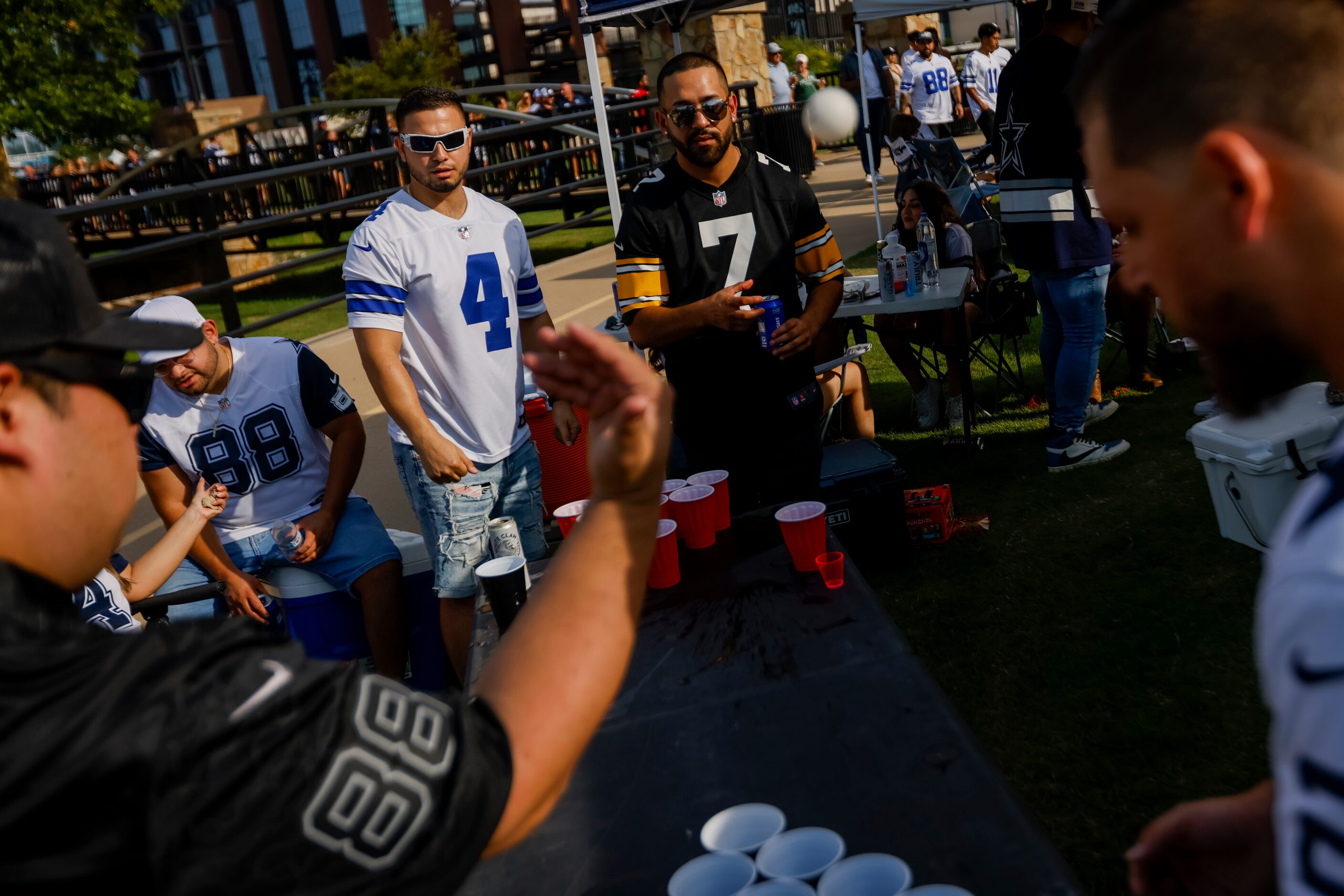 Anthony Robles (center left) and Andy de la Fuente watch as their ball is blocked from...