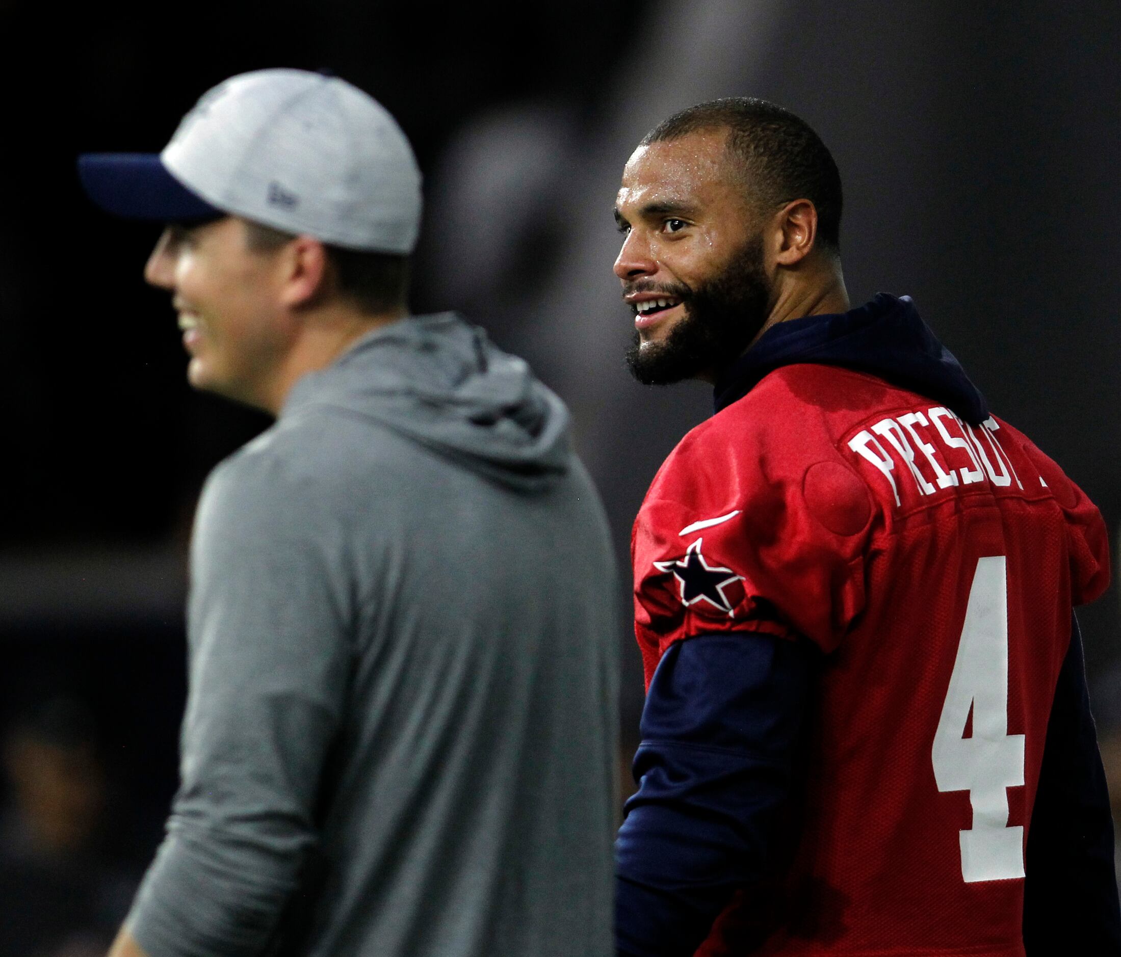 Dallas Cowboys quarterback Dak Prescott (4) scrambles before throwing a  pass during an NFL football game against the Detroit Lions in Arlington,  Texas, Sunday, Oct. 23, 2022. (AP Photo/Tony Gutierrez Stock Photo - Alamy