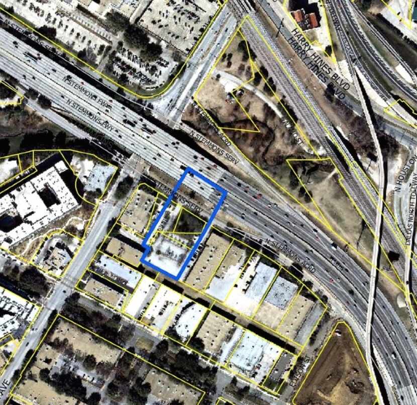  The proposed tower would be built on the south side of Stemmons Freeway, just east of Oak...