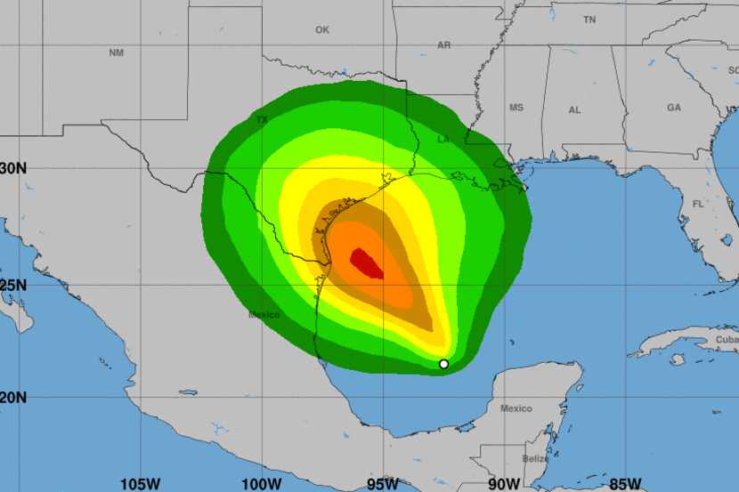 Posible trayectoria de la depresión tropical Harvey.  NATIONAL WEATHER SERVICE
