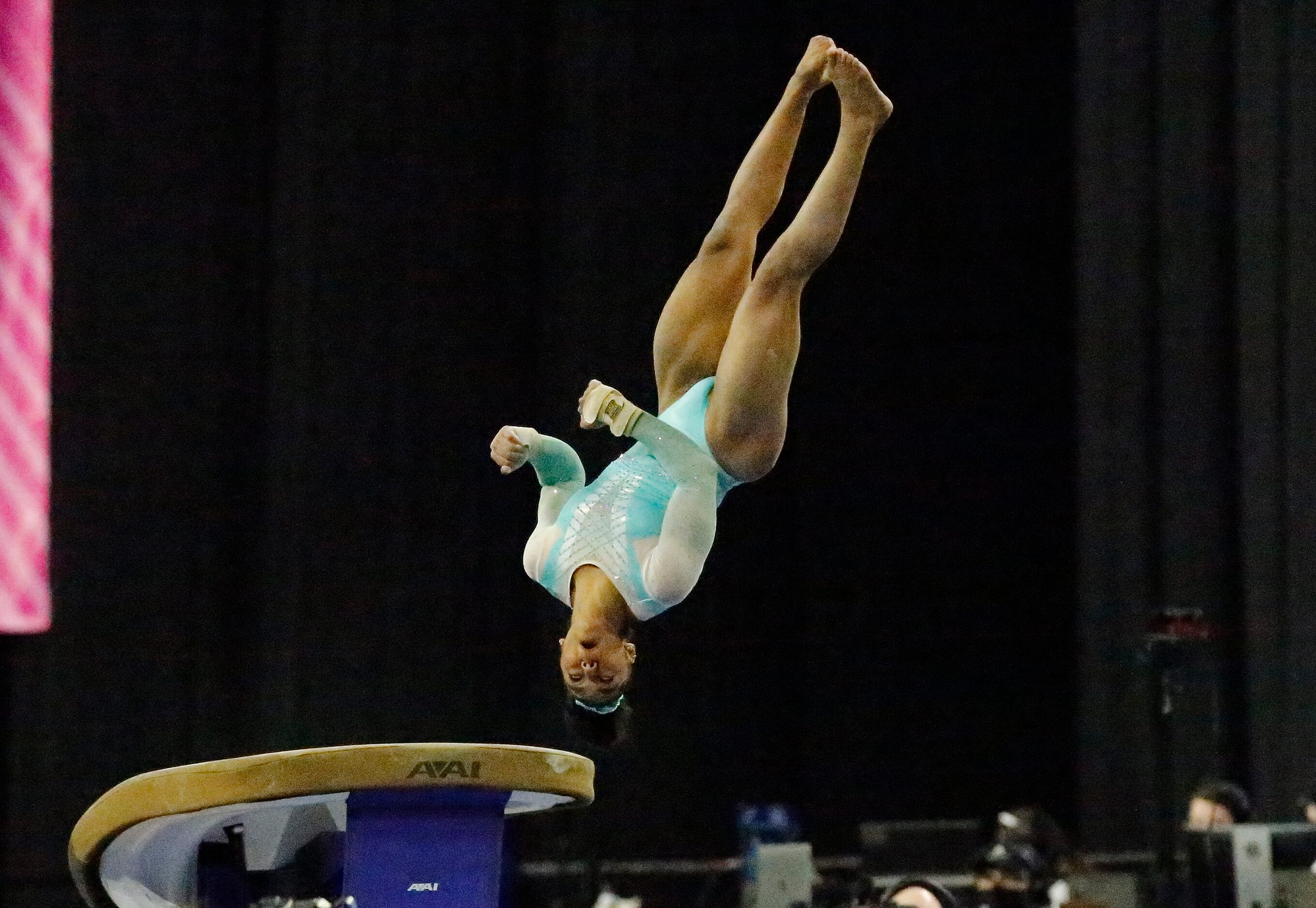 eMjae Frazier with Parkettes Gymnastics performs on the vault during the USA Gymnastics...