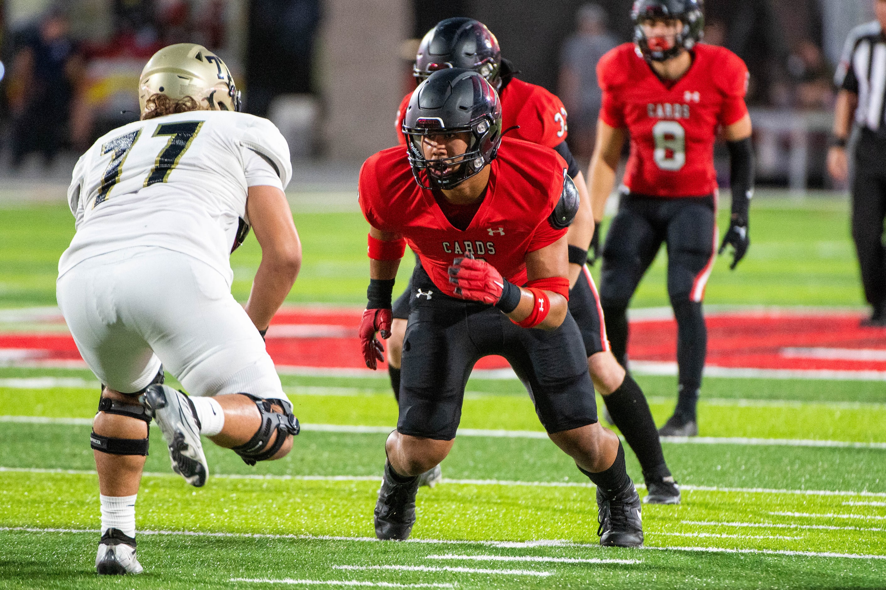  in the first half during a high school football game between Royse City and Melissa,...