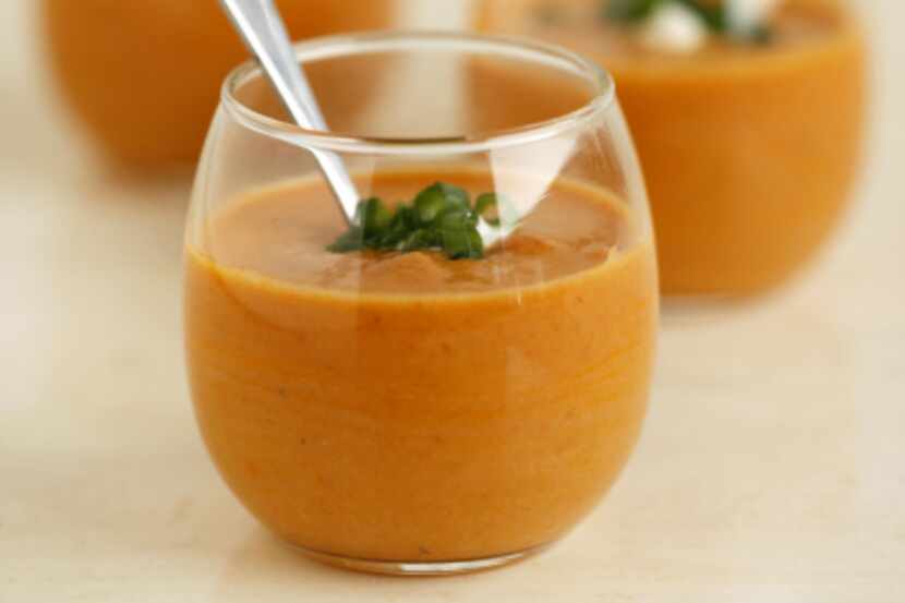 SOUP SHOOTERS: Heat package butternut squash soup. Ladle just under 3 ounces into each small...