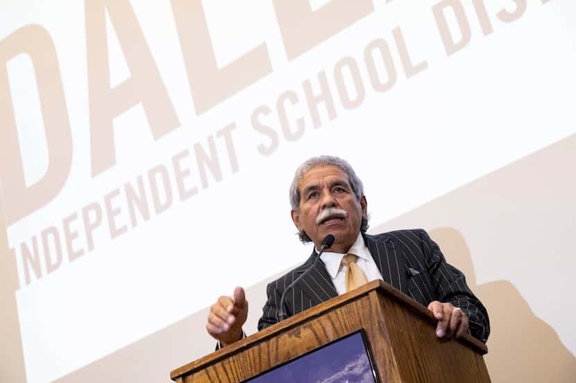 Dallas ISD’s superintendent Michael Hinojosa speaks during a press conference announcing his...