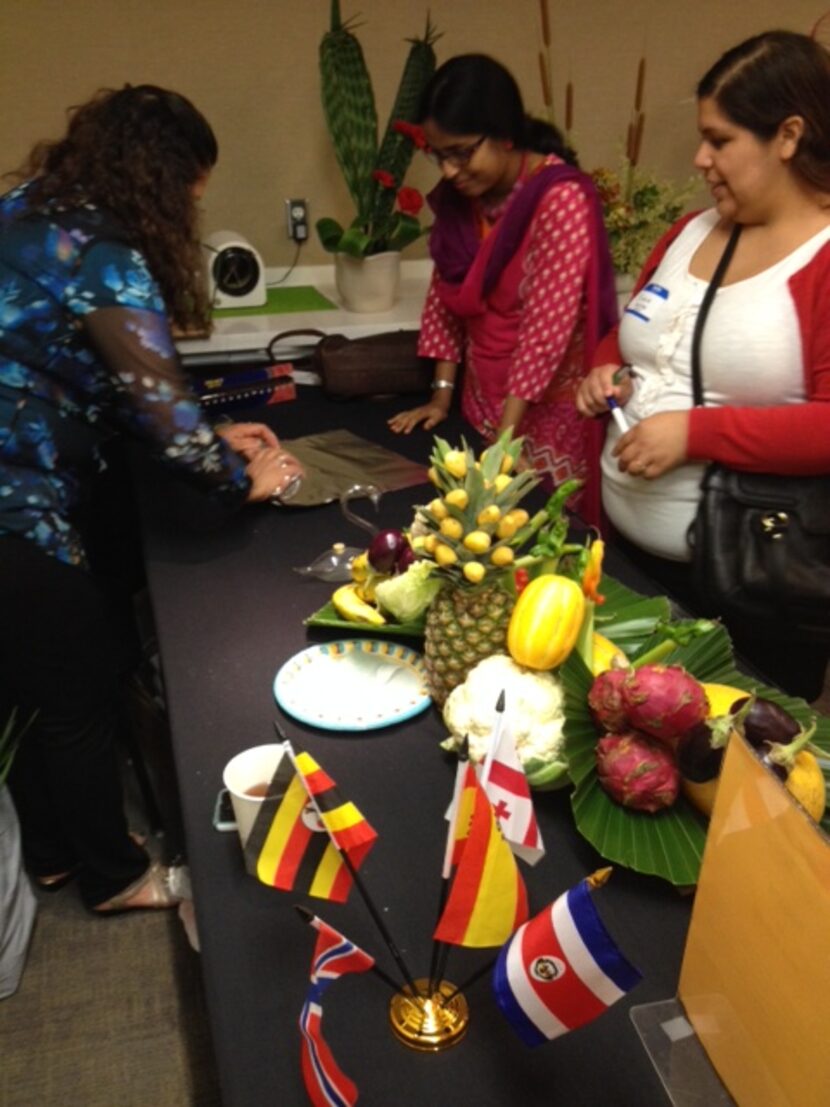 
People learn Ikebana, the art of Japanese floral arranging, at the Irving International...