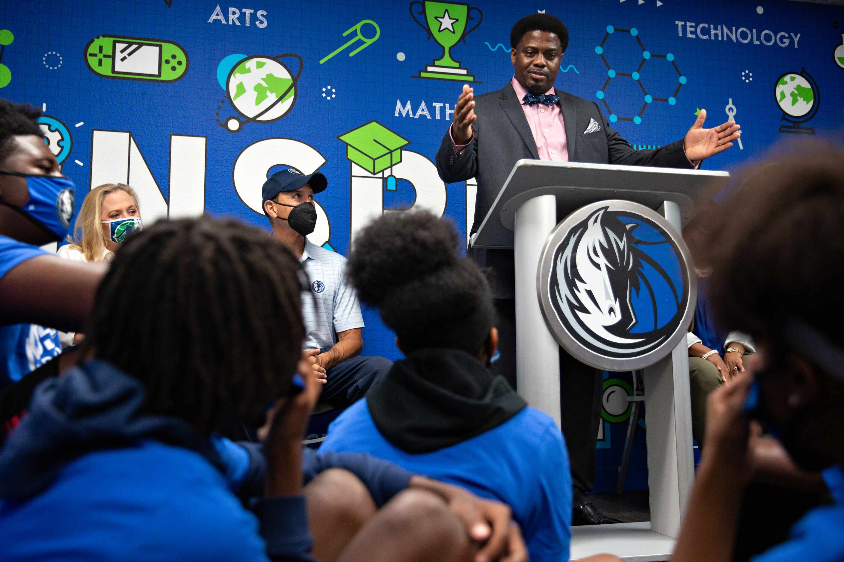 YMCA Vice President of Operations Keith Vinson introduces YMCA’s Teen Camp to the the Mavs...