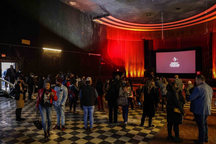 Attendees during the reveal event of the plans for Forest Theater by Forest Forward in...