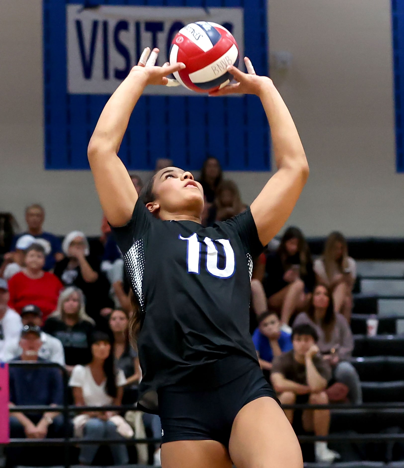 Byron Nelson's Sophee Peterson tries for a set up against Keller during a District 4-6A ...