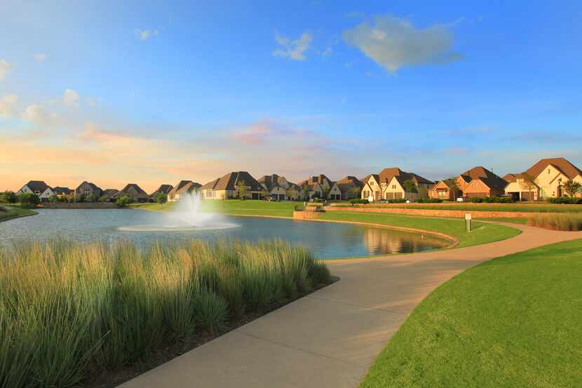 Pictured is the Mustang Lakes community in Celina by Cambridge Communities.