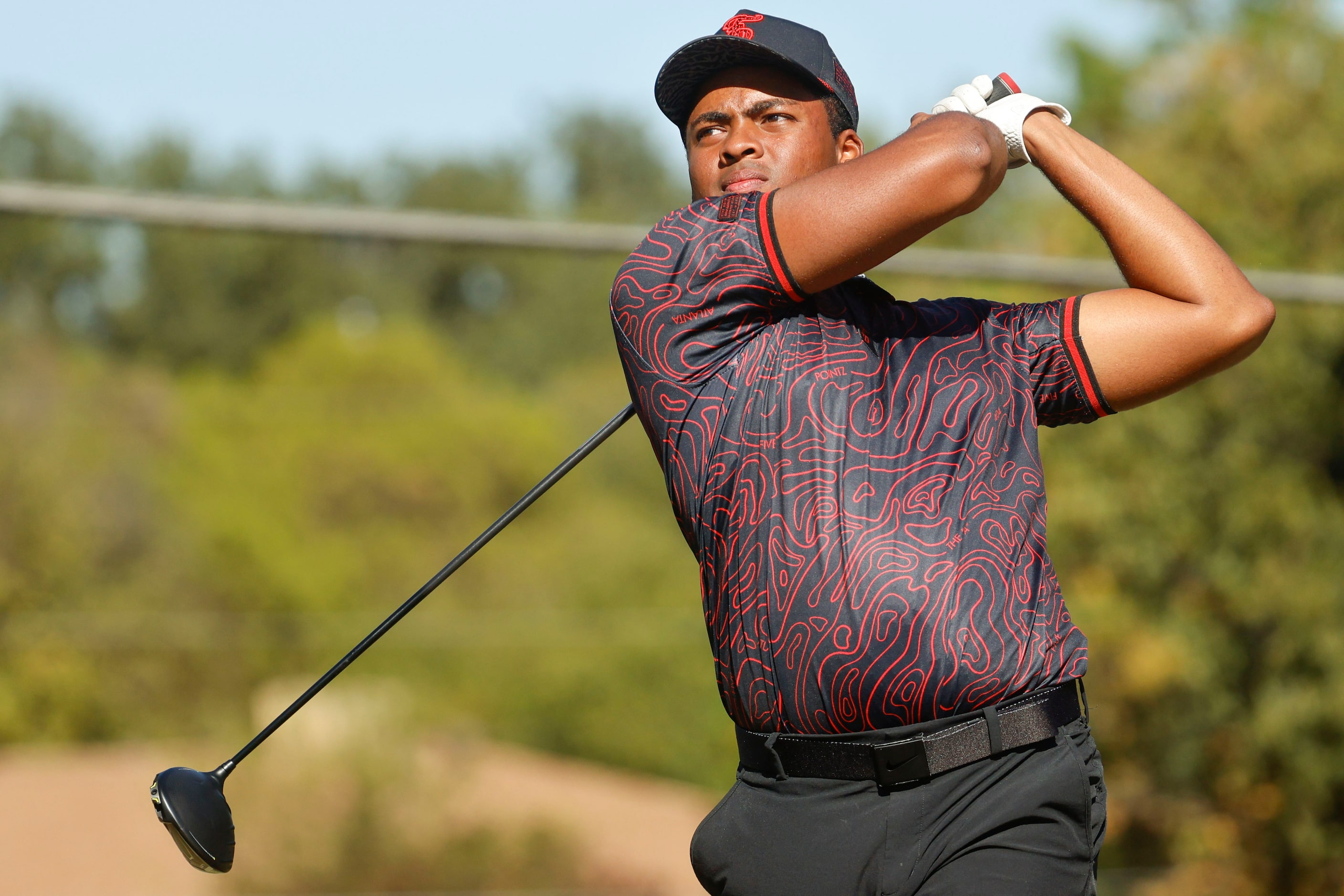 Kci Lindskog of Texas Southern University tees off on the fourth hole during the Southwest...