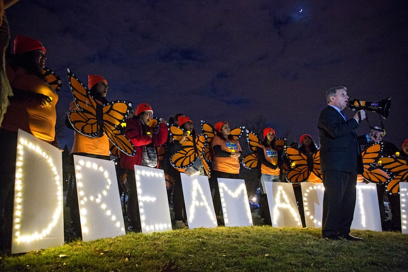 Senate Minority Whip Dick Durbin, D-Ill., speaks during a rally supporting the DREAM Act in...