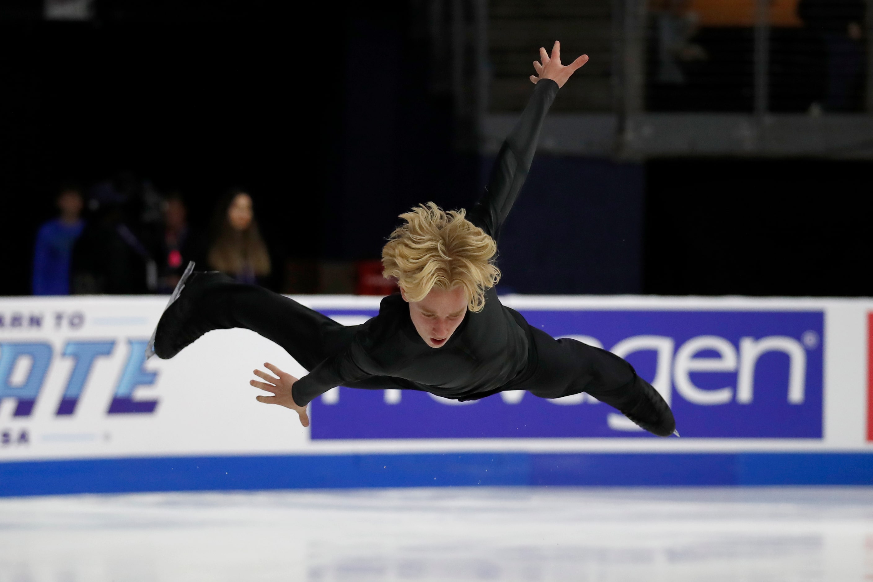 Andreas Nordeback, of Sweden, competes in the men's free skate program during the Skate...