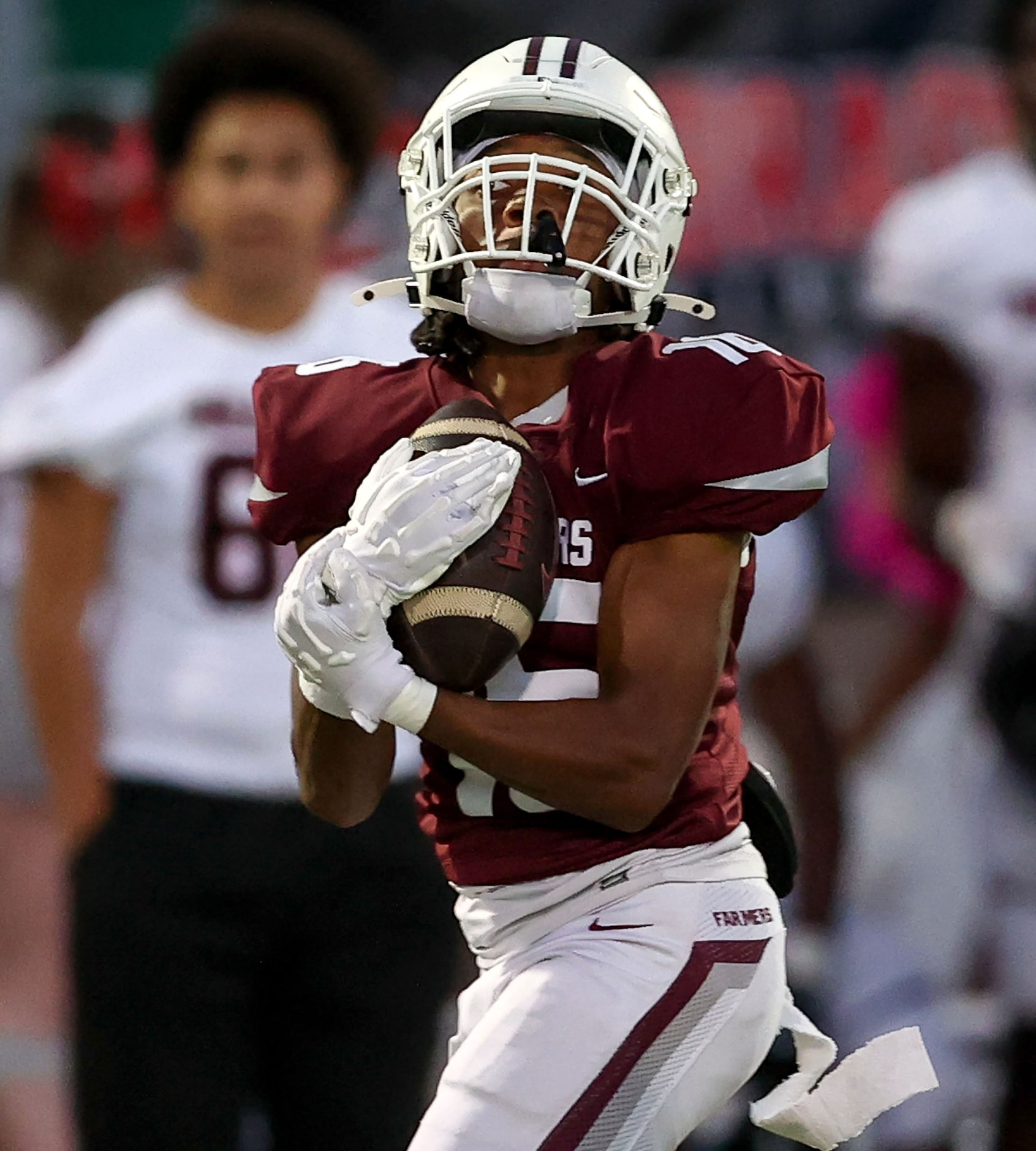 Lewisville wide receiver JT Thomas hauls in a 73 yard touchdown reception against Denton...