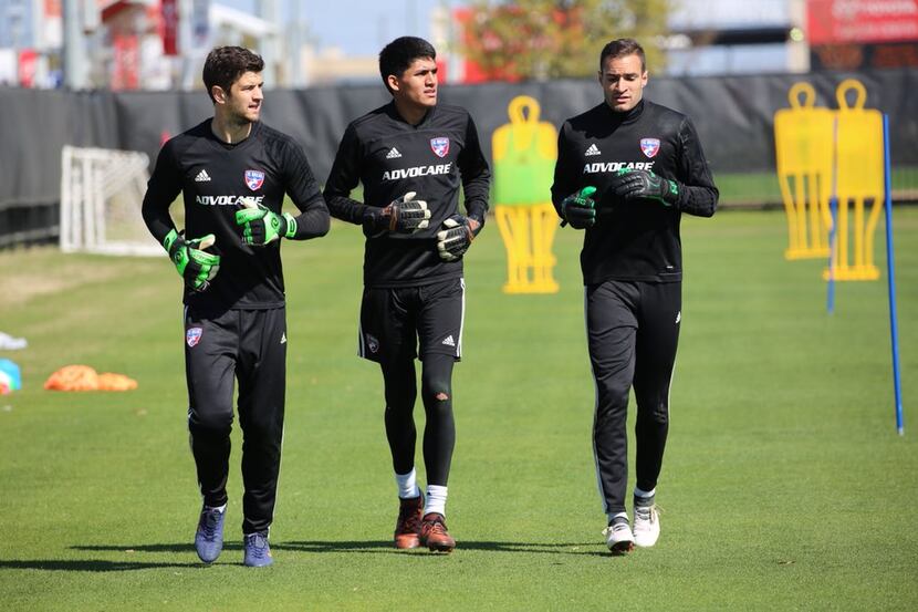 Three FC Dallas keeper (left to right): Jimmy Maurer, Carlos Avilez, and Kyke Zobeck.