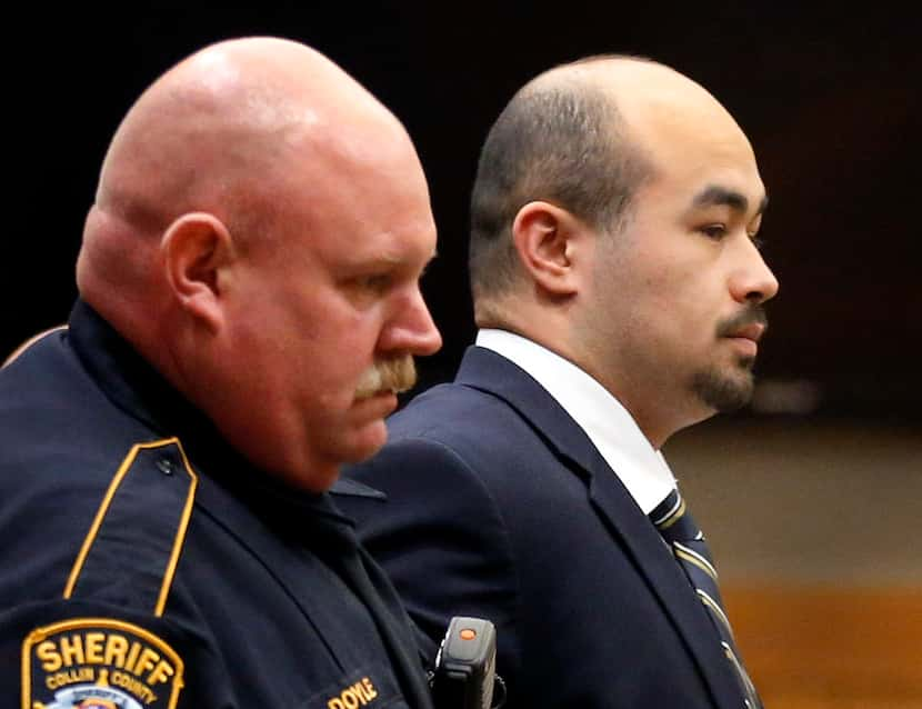 Brandon McCall is led from the courtroom at the Collin County Courthouse after learning he'd...