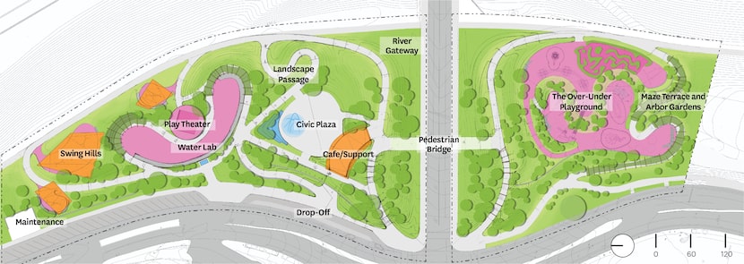 A preliminary conceptual plan for the West Overlook of the Trinity Park, which would...