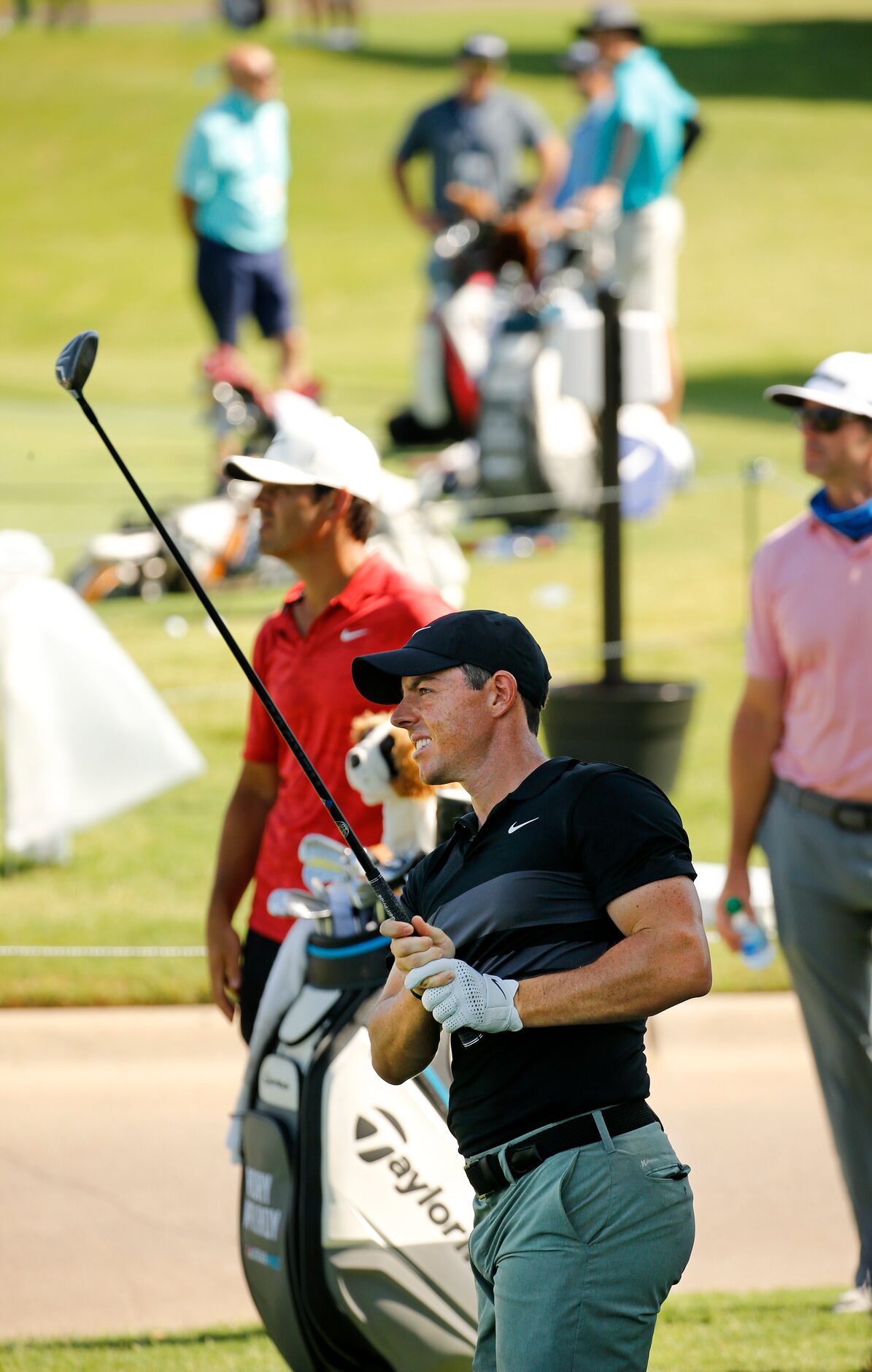 PGA golfer Rory McIlroy tees off on No.10 during the Charles Schwab Challenge practice round...