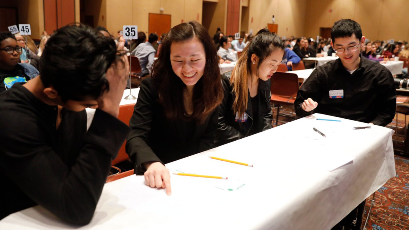 Plano West High School students (from left) Sandipan Nath, Christina Lu, Cindy Hao and...