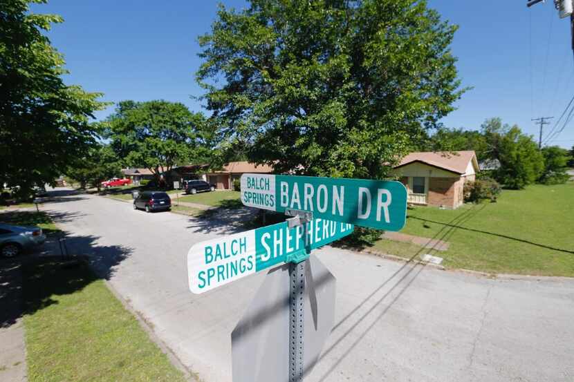 Intersection of Baron Drive and Shepherd Lane close to where a Balch Springs police officer...