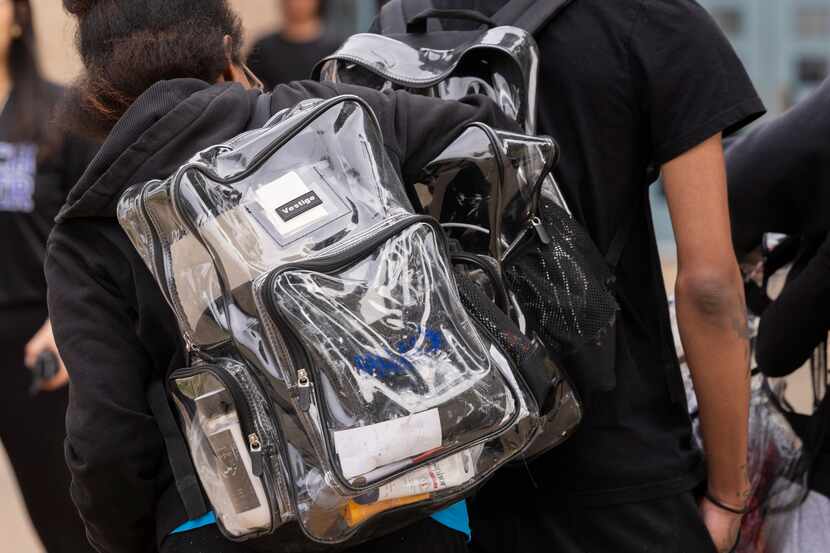 Students seen wearing clear backpacks following a blackout assembly for school safety at...