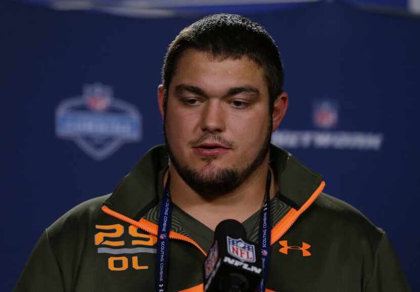 Notre Dame offensive lineman Zack Martin answers a question during a news conference at the...