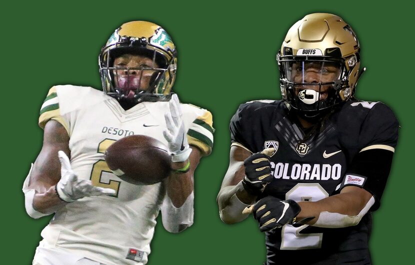 Laviska Shenault Jr. with DeSoto in 2016 (left) and Colorado in 2019 (right).