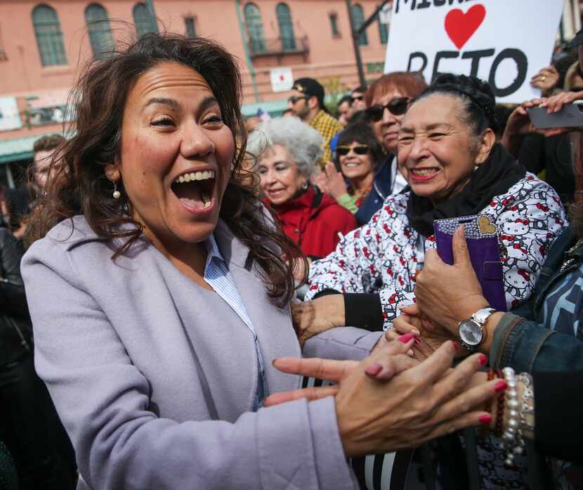 U.S. Rep. Veronica Escobar, D-El Paso, arrives at a Beto O'Rourke presidential campaign...