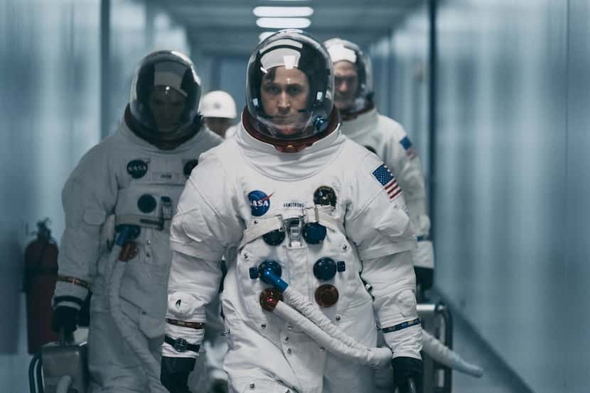 Lukas Haas, Ryan Gosling and Corey Stoll in the film "First Man." (Daniel McFadden)