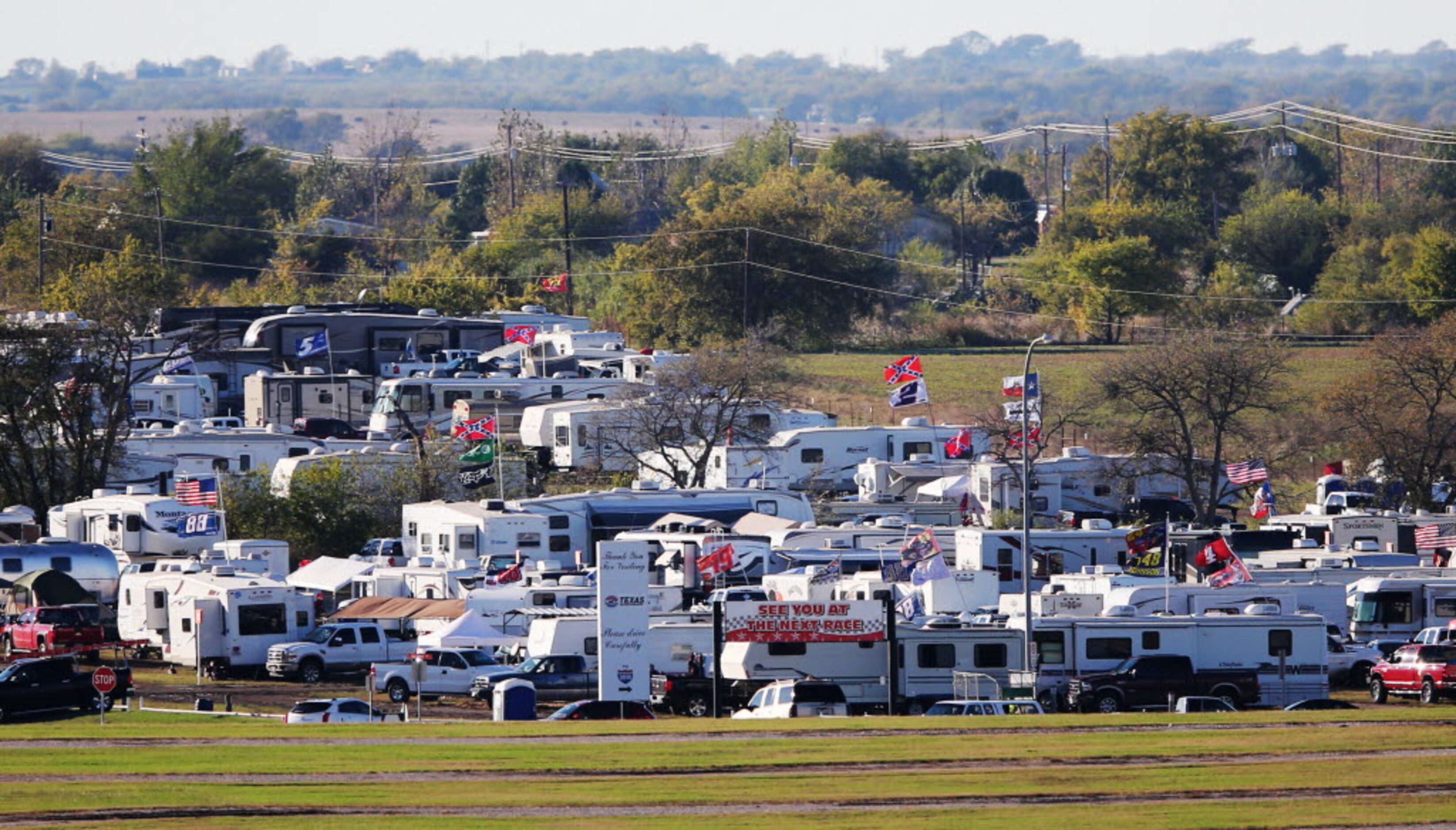 R.V.'s parked near the Texas Motor Speedway during the NASCAR XFINITY SERIES 11th Annual...